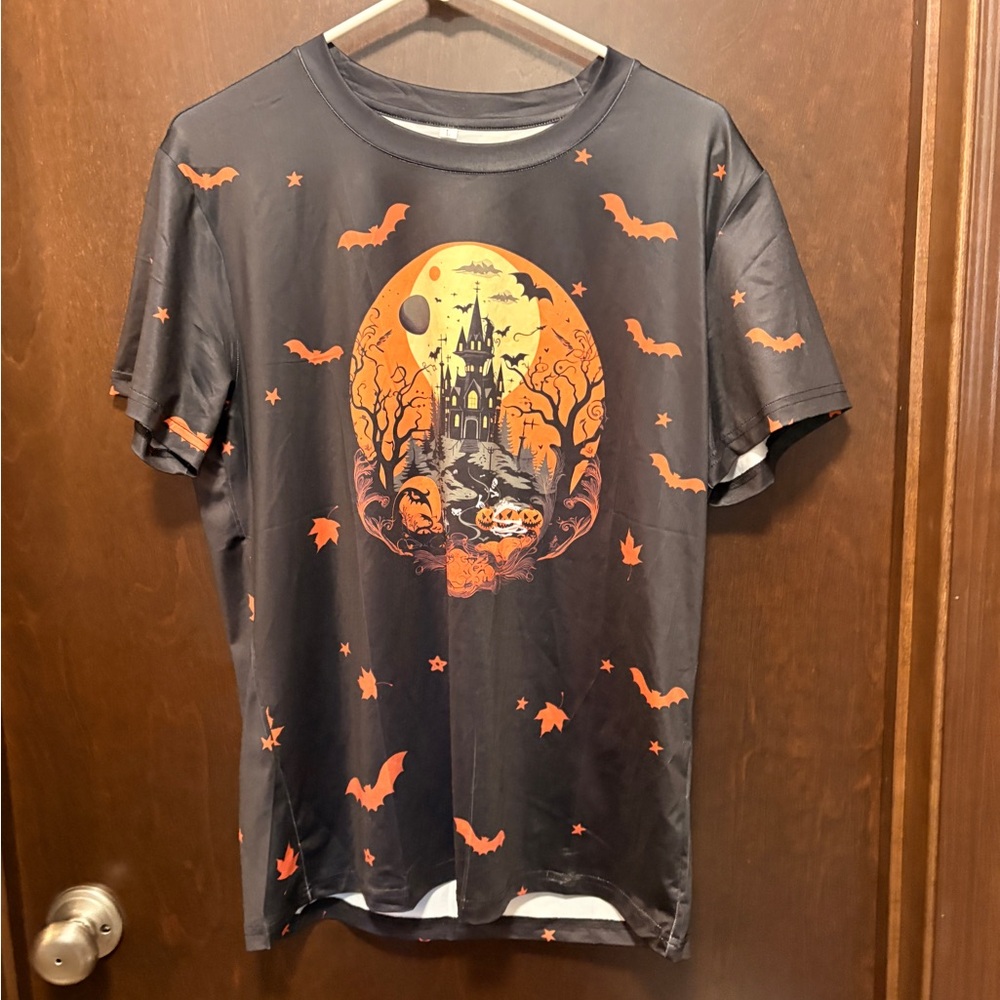 Halloween Graphic T-Shirt with Orange and Black Design